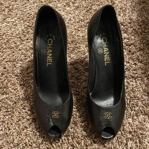 Chanel peep toe black heels